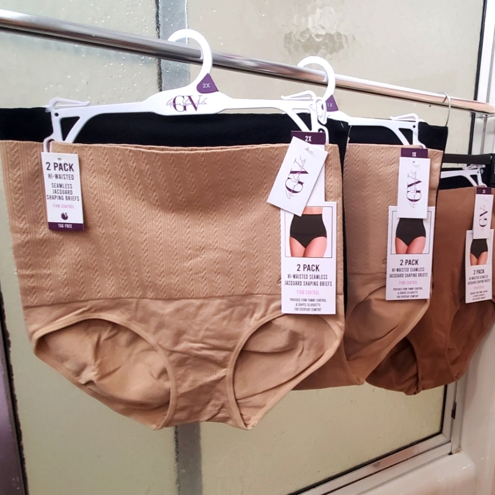 NWT GV  Hi-Waisted Seamless Jacquar Shaping Briefs. Szs 1X, 2X, 3X 2Pk.$32 Each.